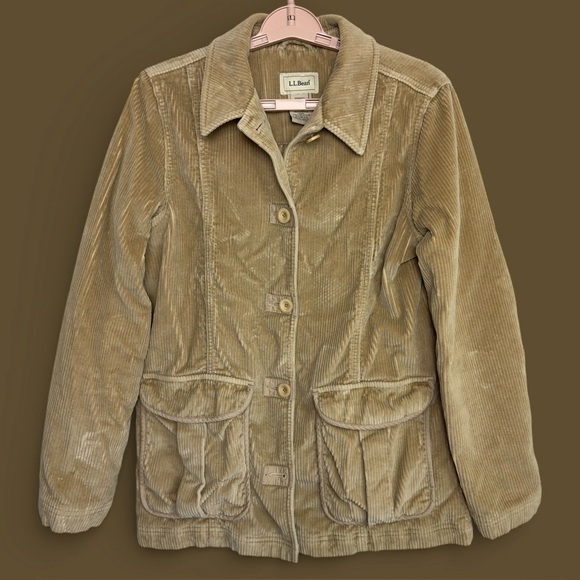 L.L. Bean Jackets & Blazers - Vintage LL Bean Corduroy Barn Jacket Womens M Tan Beige Chore Coat Lined